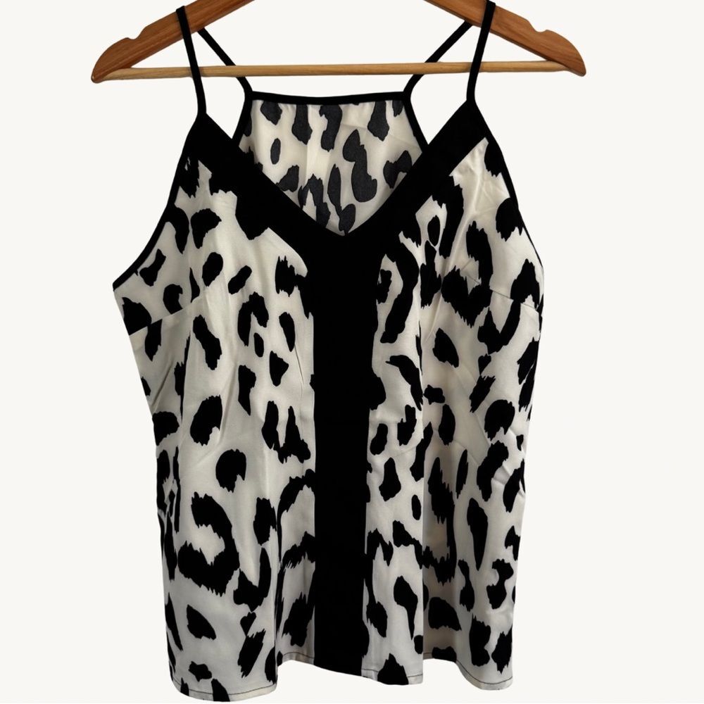 New Chic Animal Print V Neck Cami Top Tank White Cream Black Womens Size Small - Picture 2 of 7